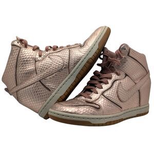 Nike Dunk Sky Hi Rose Gold Snakeskin Wedge Sneakers Hidden Heel Size Womens 7.5